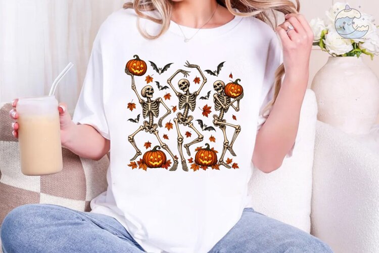 Dancing Skeletons Halloween PNG Shirt De example image 1