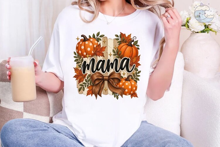 Mama Fall Pumpkin PNG Sublimation Design example image 1