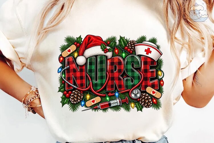 Christmas Nurse PNG Sublimation Design example image 1