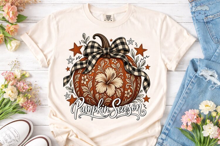 Pumpkin Season Floral PNG Sublimation De example image 1