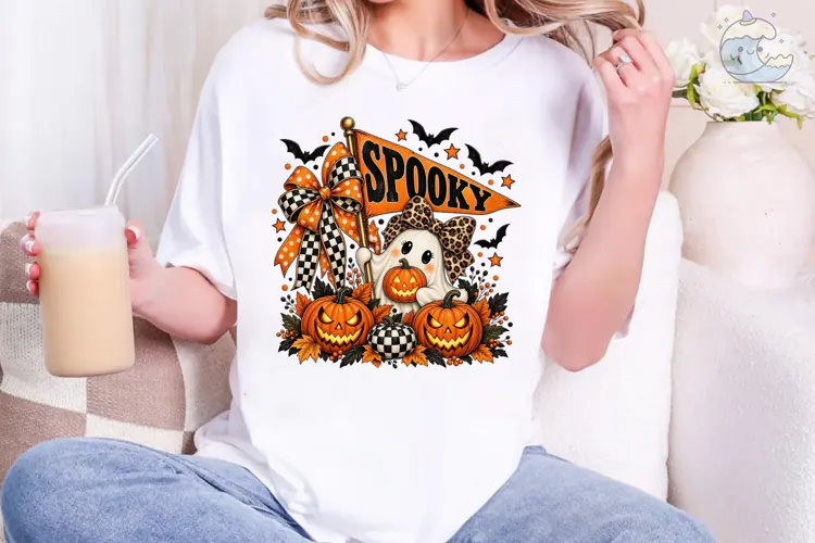 Spooky Ghost Pumpkin Halloween PNG Shirt