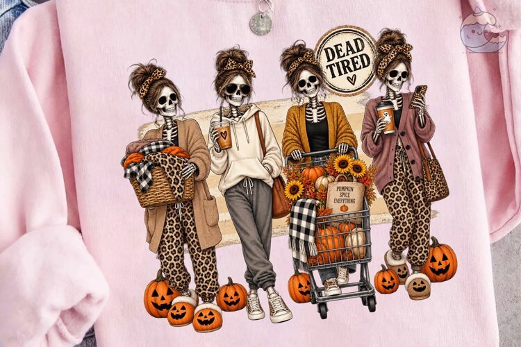 Dead Tired Skeleton PNG Sublimation Desi example image 1