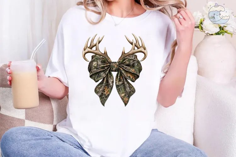 Camo Deer Antlers Bow PNG Sublimation