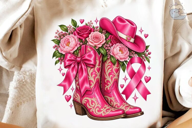 Cowboy Boots Flowers PNG Sublimation Des example image 1
