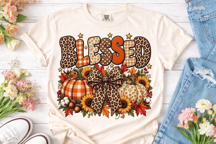 Blessed Fall Pumpkin PNG Sublimation Des example image 1