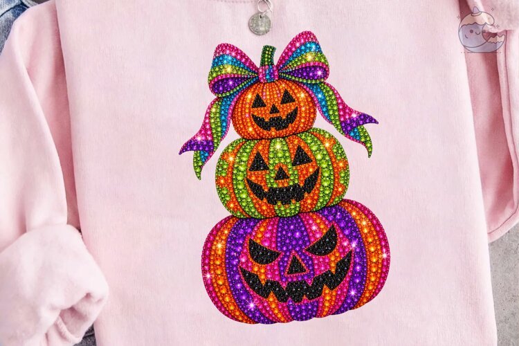 Halloween Pumpkin Stack Bow PNG Shirt De example image 1
