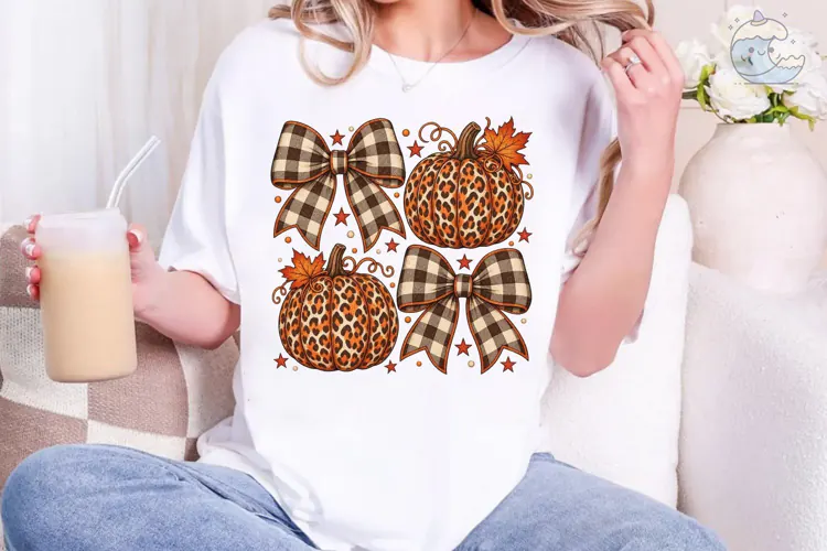 Leopard Pumpkin Fall Bows PNG Sublimatio