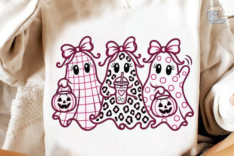 Spooky Ghosts Bow PNG Sublimation Design example image 1