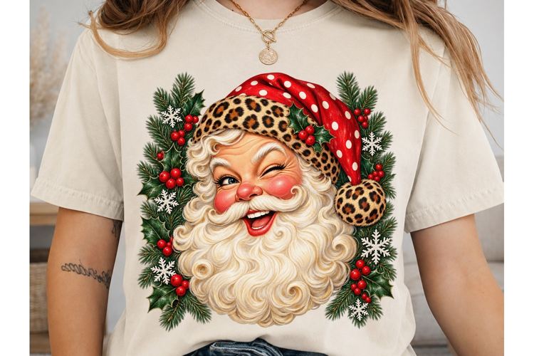 Retro Santa Leopard PNG Sublimation Desi