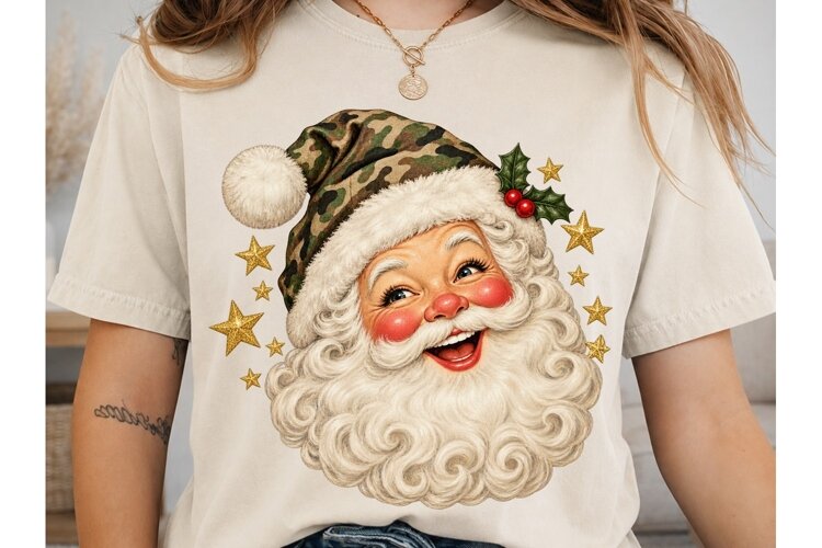Vintage Santa Face PNG Sublimation Shirt example image 1