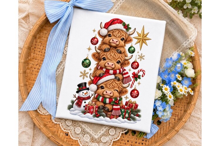 Highland Cattle Christmas PNG Sublimatio example image 1