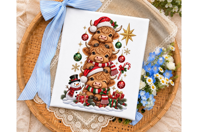 Highland Cattle Christmas PNG Sublimatio