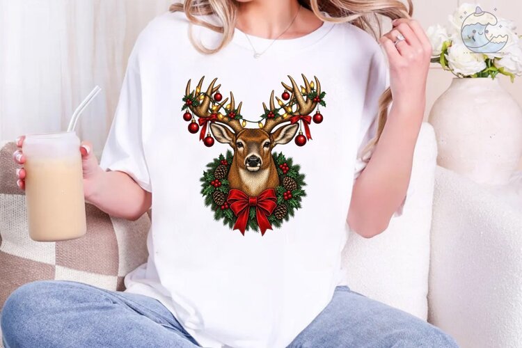 Christmas Reindeer Wreath PNG Sublimatio example image 1