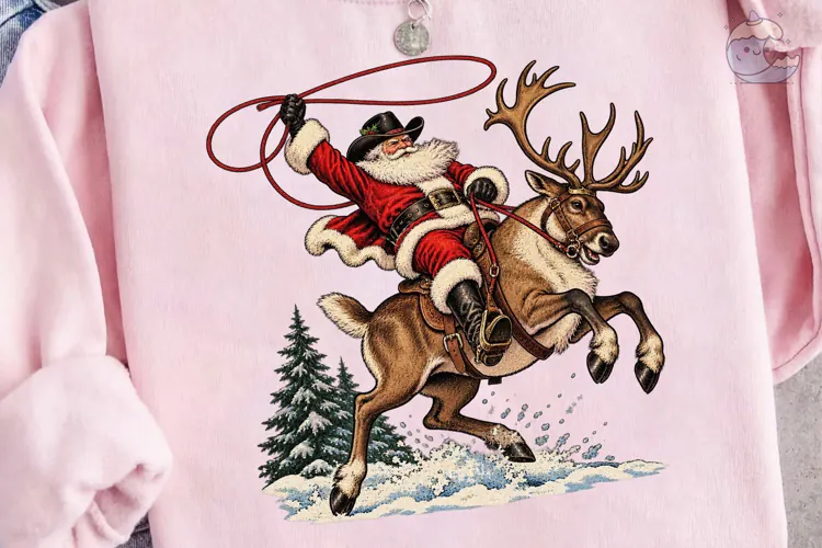 Cowboy Santa Lasso Reindeer PNG Shirt