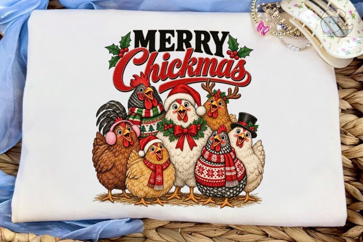 Merry Chickmas PNG Sublimation Design example image 1