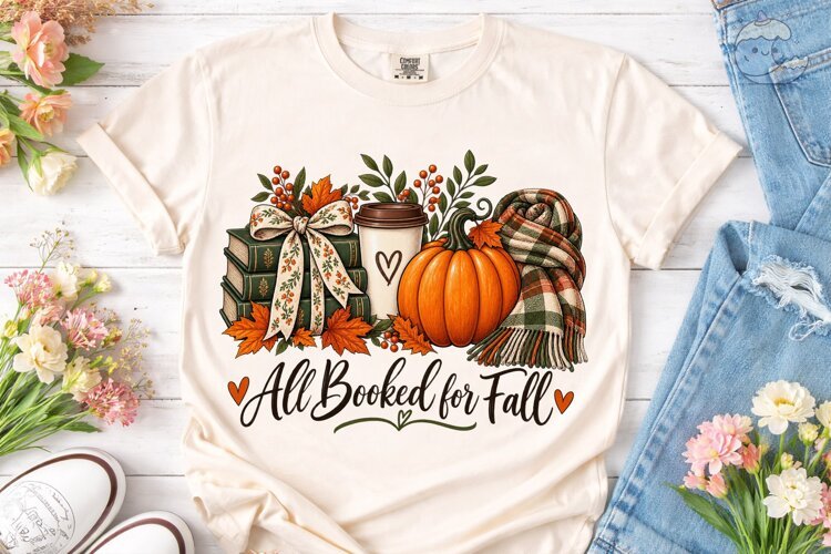 All Booked for Fall PNG Sublimation Desi example image 1