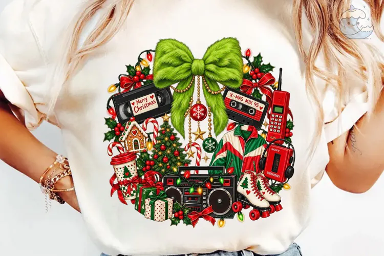 Retro Christmas Music PNG Sublimation Sh