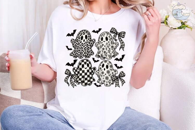 Cute Ghosts Halloween PNG Sublimation De example image 1