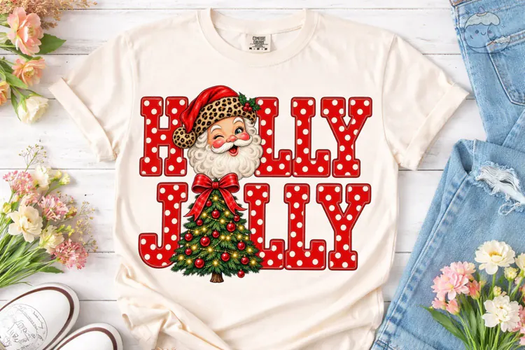 Holly Jolly Santa PNG Sublimation Design