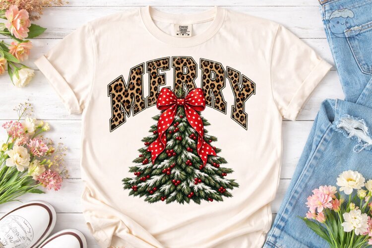 Merry Leopard Christmas Tree PNG Sublima example image 1