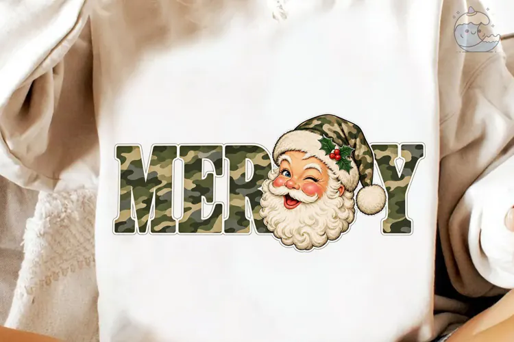 Merry Camo Santa PNG Sublimation Design