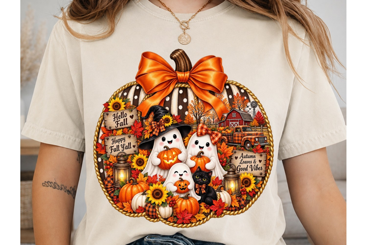 Fall Pumpkin Ghost PNG Sublimation Desig