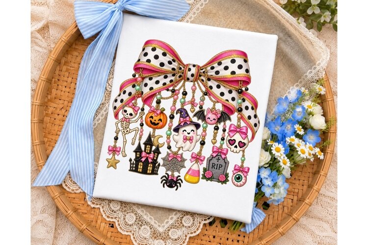 Halloween Bow Charm PNG Sublimation Desi example image 1