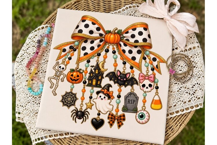 Halloween Bow Charm PNG Sublimation Desi example image 1