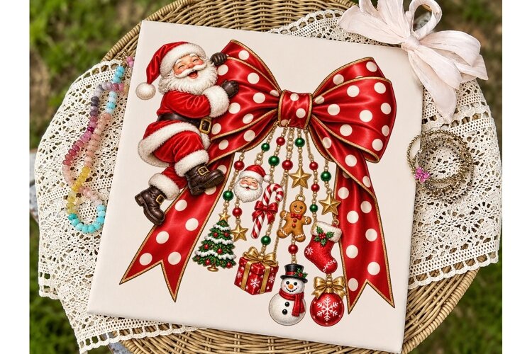 Christmas Santa Bow PNG Sublimation Desi example image 1