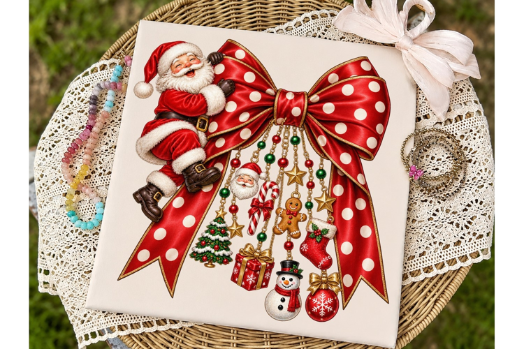 Christmas Santa Bow PNG Sublimation Desi