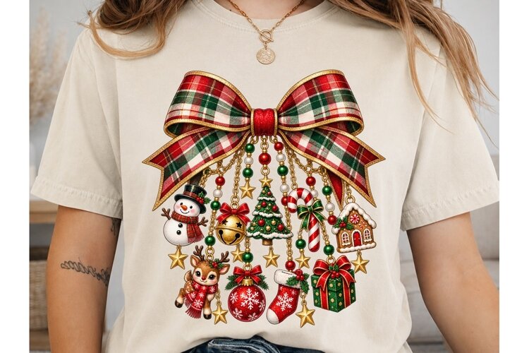 Christmas Ornament Bow PNG Sublimation D example image 1