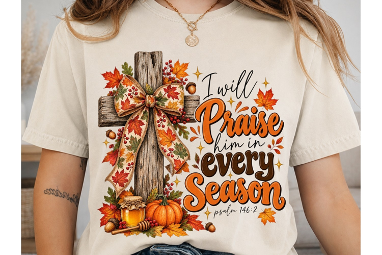 I Will Praise Him Autumn Cross PNG Desig