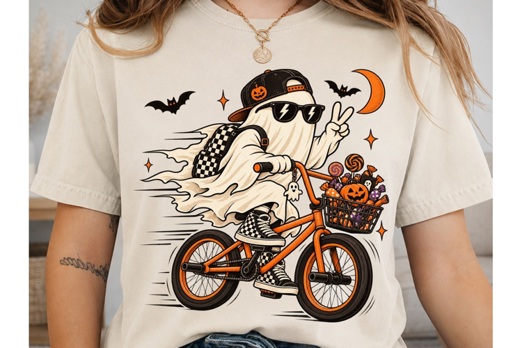 Cool Ghost Bike Halloween PNG Shirt