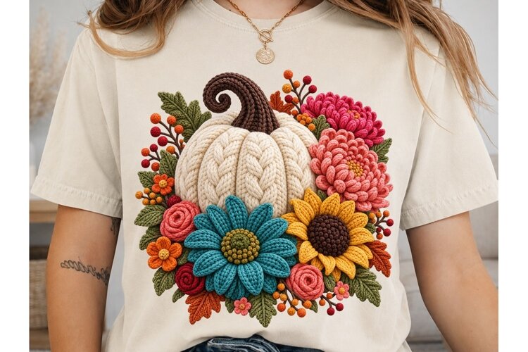Autumn Pumpkin Floral PNG Sublimation De example image 1