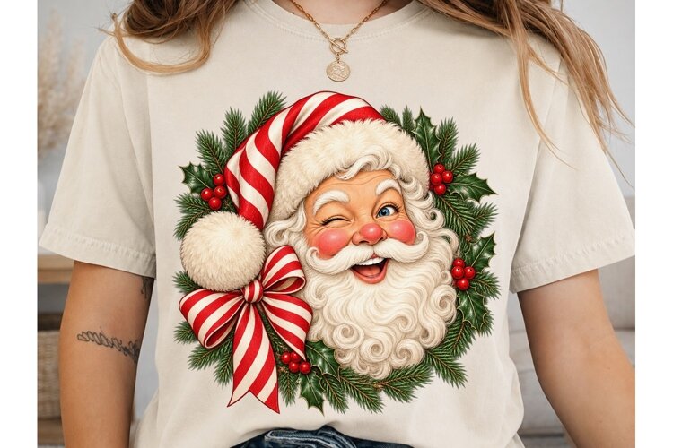 Santa Face Wreath PNG Sublimation Design example image 1