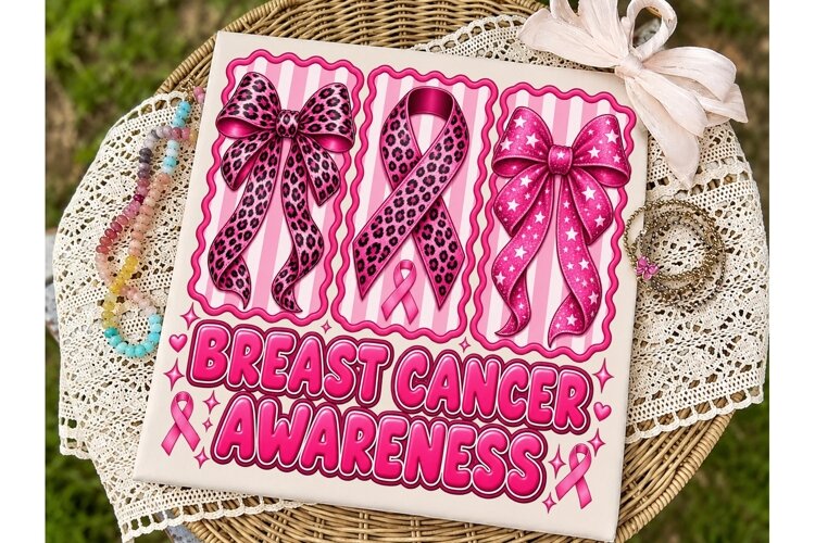 Breast Cancer Awareness Bows PNG Sublima example image 1