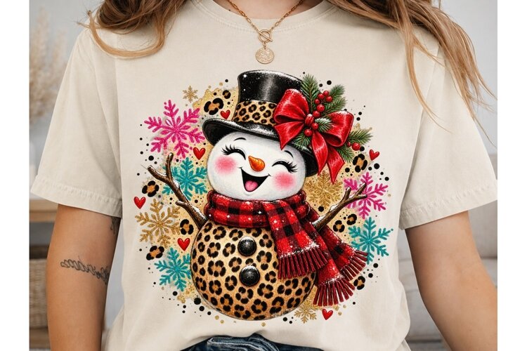Leopard Snowman PNG Sublimation Design example image 1