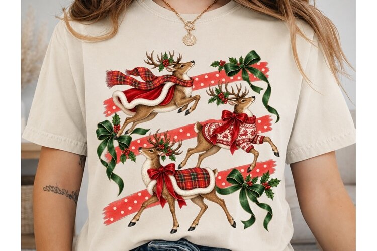 Christmas Reindeer PNG Sublimation Shirt example image 1