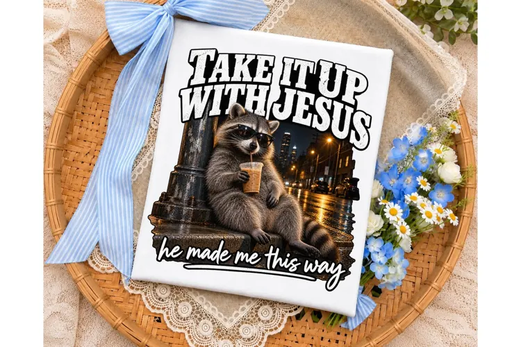 Funny Raccoon Jesus PNG Sublimation Desi