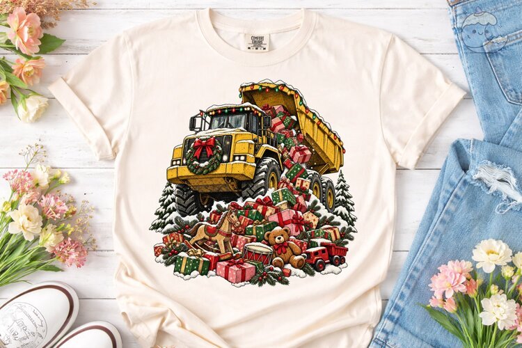 Dump Truck Christmas PNG Sublimation Des example image 1