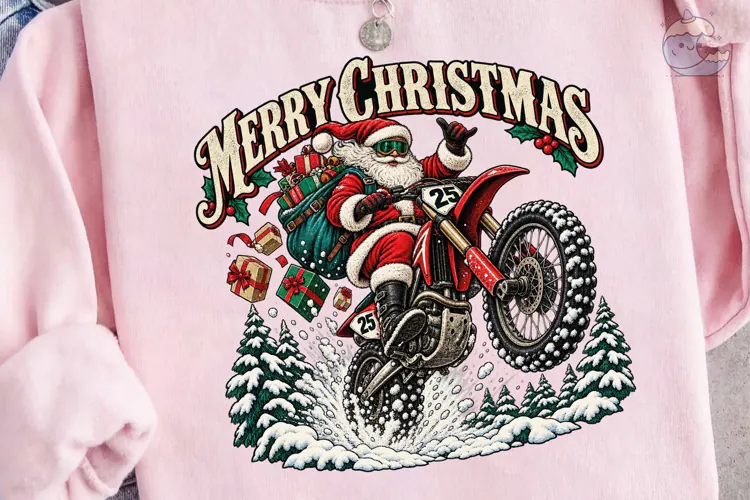 Merry Christmas Santa Motorcycle PNG