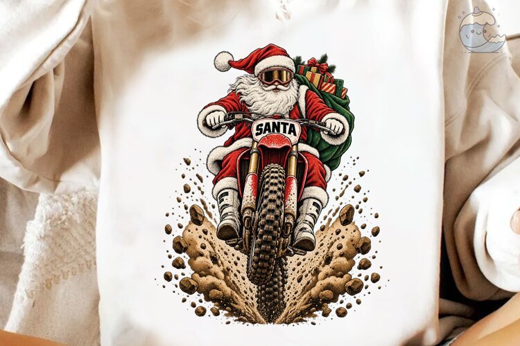 Santa Dirt Bike PNG Sublimation Design example image 1
