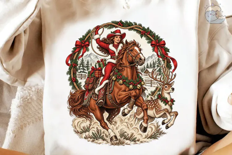 Cowgirl Christmas PNG Sublimation Design