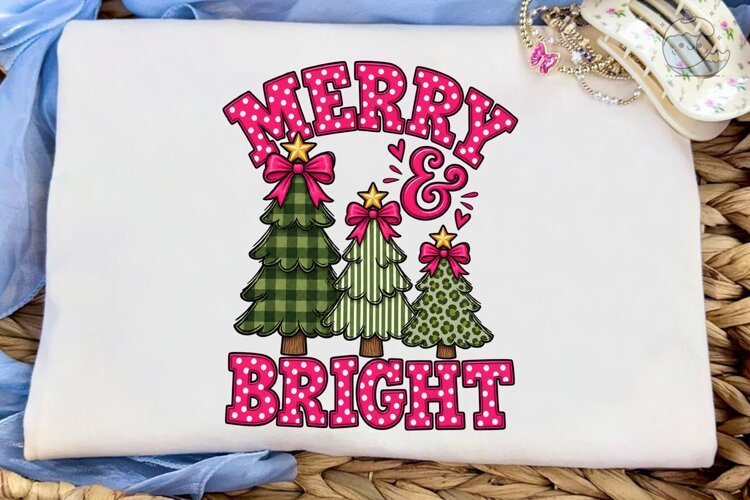 Merry & Bright Christmas PNG Sublimation example image 1