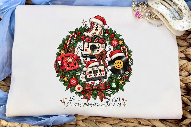 90s Retro Christmas Wreath PNG Sublimati example image 1