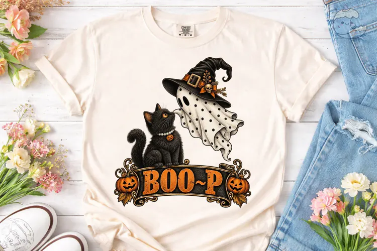 Halloween Boo-P Cat Ghost PNG Shirt Desi