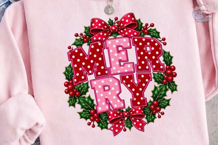 Merry Christmas Wreath PNG Sublimation example image 1