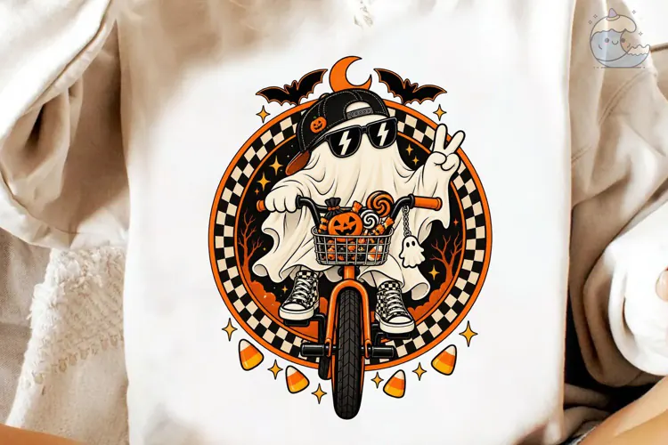 Cool Ghost Bike Halloween PNG Shirt