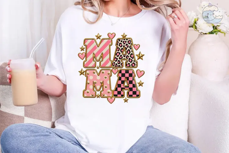 Mama Leopard Heart Stars PNG Sublimation