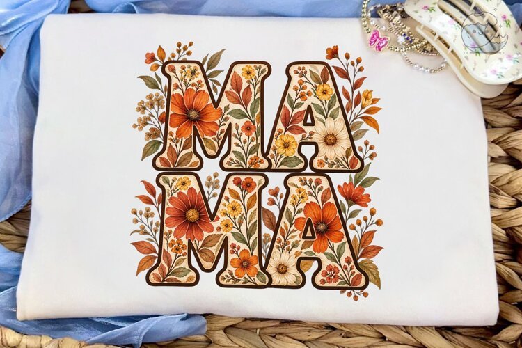 Mama Floral Letters PNG Sublimation Desi example image 1